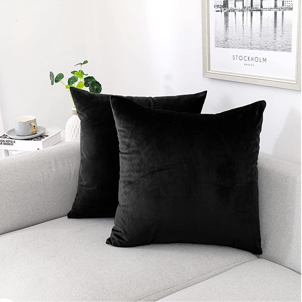 NEW Decorative Throw Pillow Covers Velvet Soft for Everyday 18x18 Inch Black